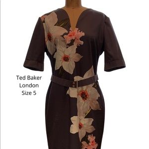 Gorgeous Ted Baker Size 5 below knee length dress. Copper back zipper, back slit